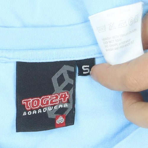 TOG24 Men's Blue V-Neck Cotton T-Shirt S Short Sleeve