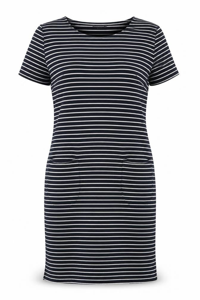 Front view of Marks & Spencer Women's Black & White Striped Shift Dress