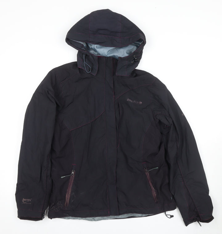 Regatta Women's Black Hooded Rain Coat Jacket Size 12