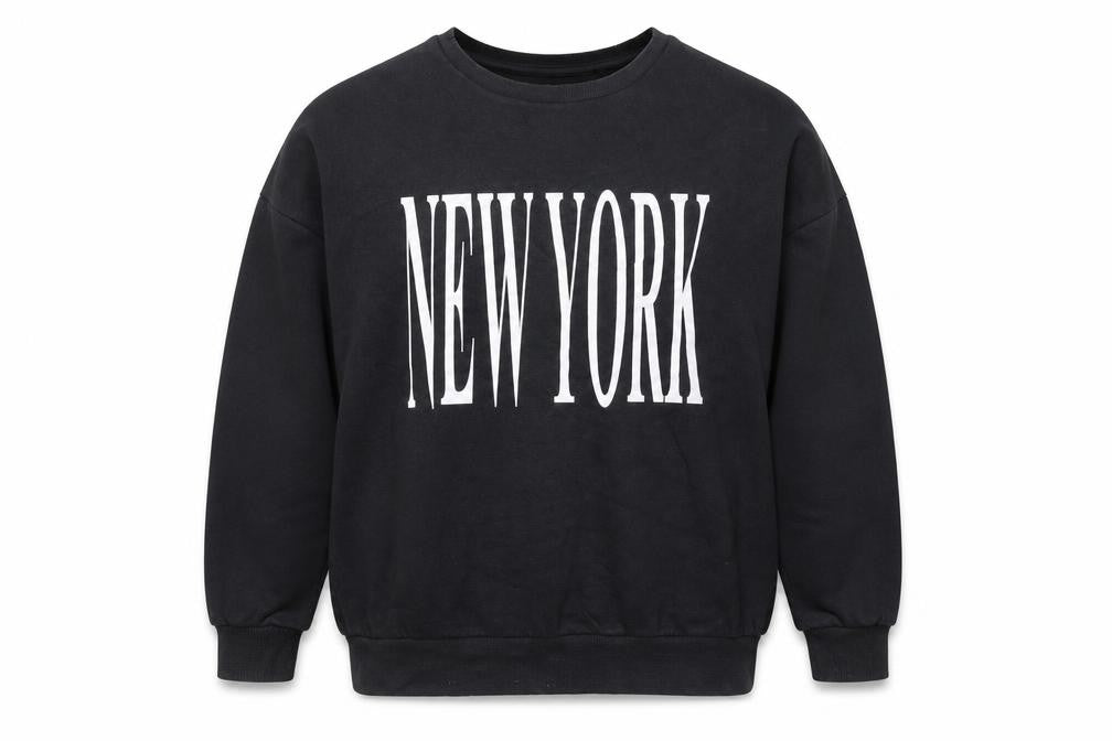 Front view of Capsule Women's Black Graphic Print Pullover Sweatshirt L