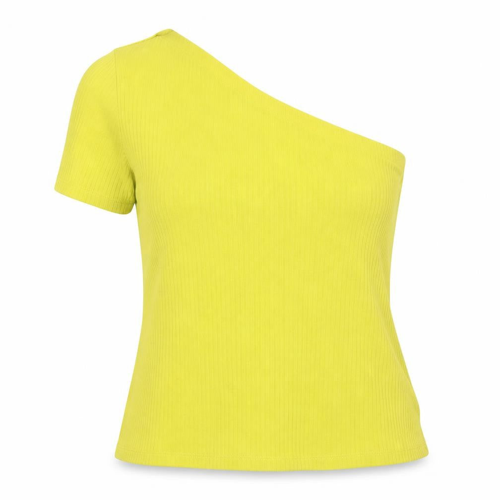 Front view of Next Women's Yellow One-Shoulder T-Shirt, size 14