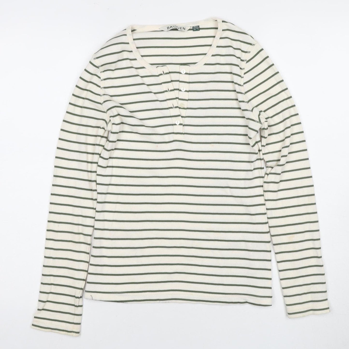 Baukjen Women's White Striped Henley T-Shirt Size 8