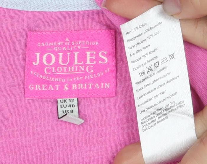 Joules Women’s Pink Basic T-Shirt, Size 12, Regular Fit