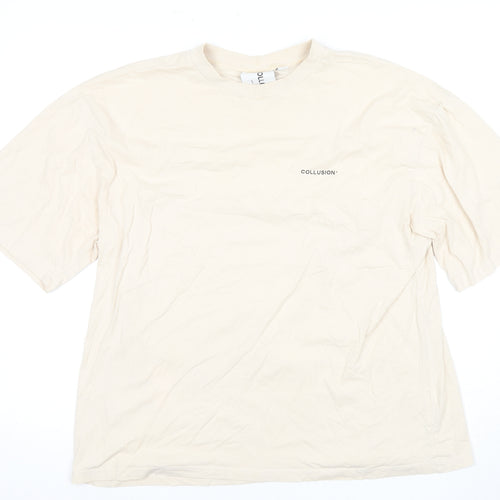Collusion Men's Beige Crew Neck T-Shirt, Medium Size