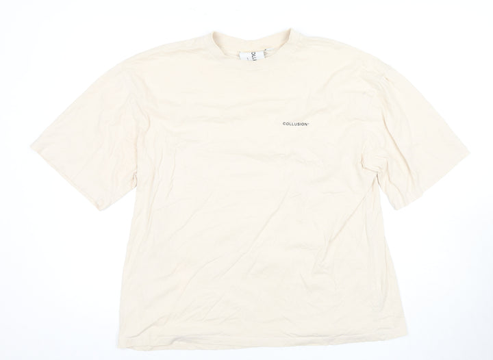Collusion Men's Beige Crew Neck T-Shirt, Medium Size