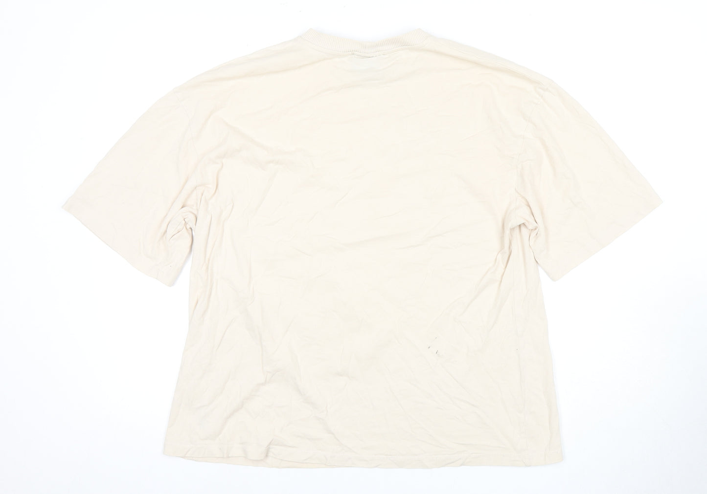 Collusion Men's Beige Crew Neck T-Shirt, Medium Size