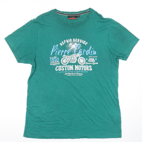 Pierre Cardin Men's Green Biker Graphic T-Shirt M
