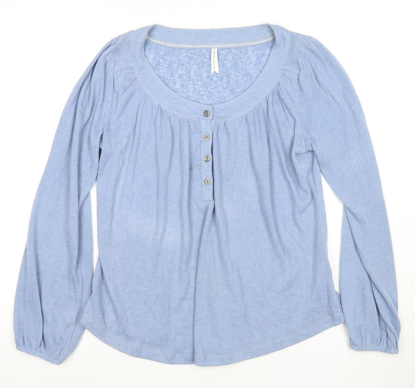 Marks and Spencer Women's Blue Size 10 Button-Up Top