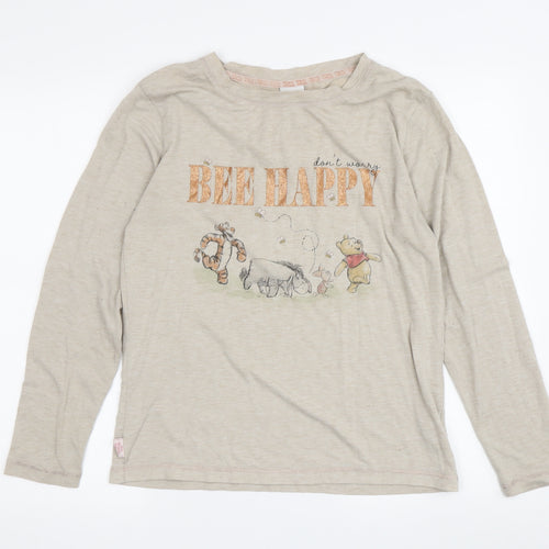 Disney Women's Beige Crew Neck Long Sleeve T-Shirt
