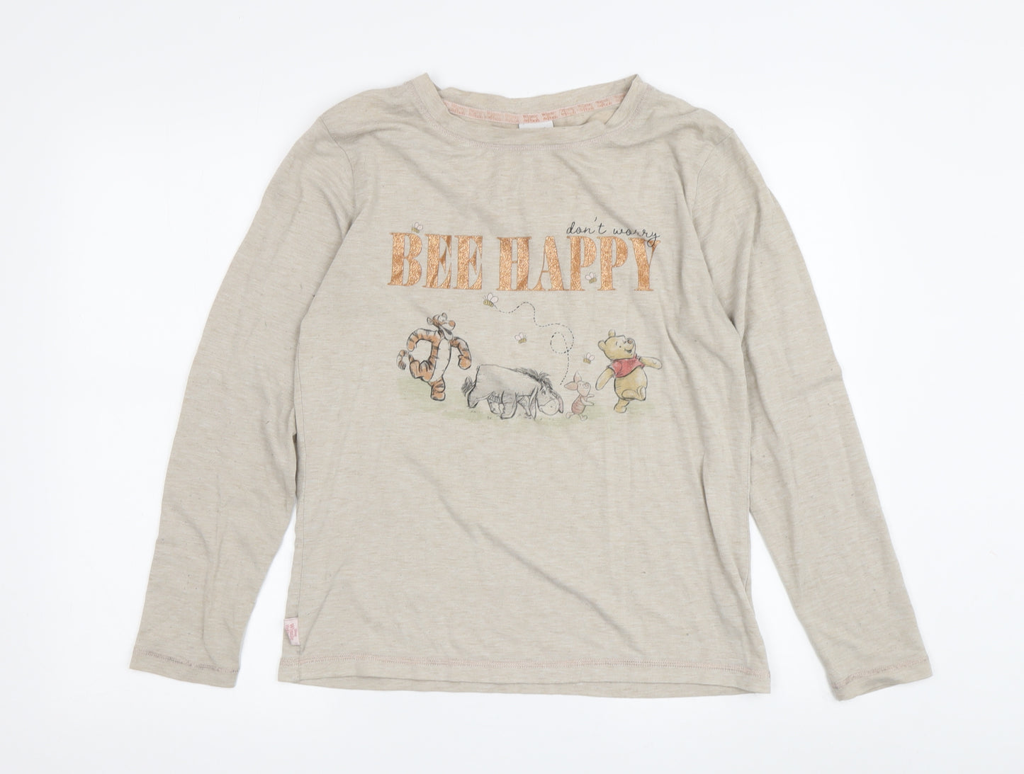 Disney Women's Beige Crew Neck Long Sleeve T-Shirt