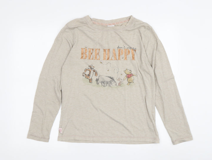 Disney Women's Beige Crew Neck Long Sleeve T-Shirt