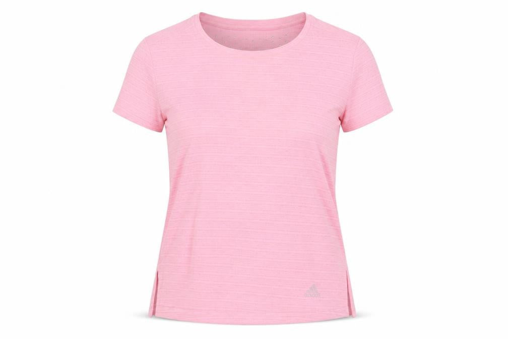 Front view of Adidas Women's Pink T-Shirt, size 12, Crew Neck