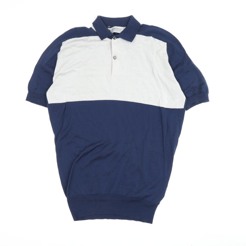 John Smedley Men's Blue Colourblock Polo Shirt S