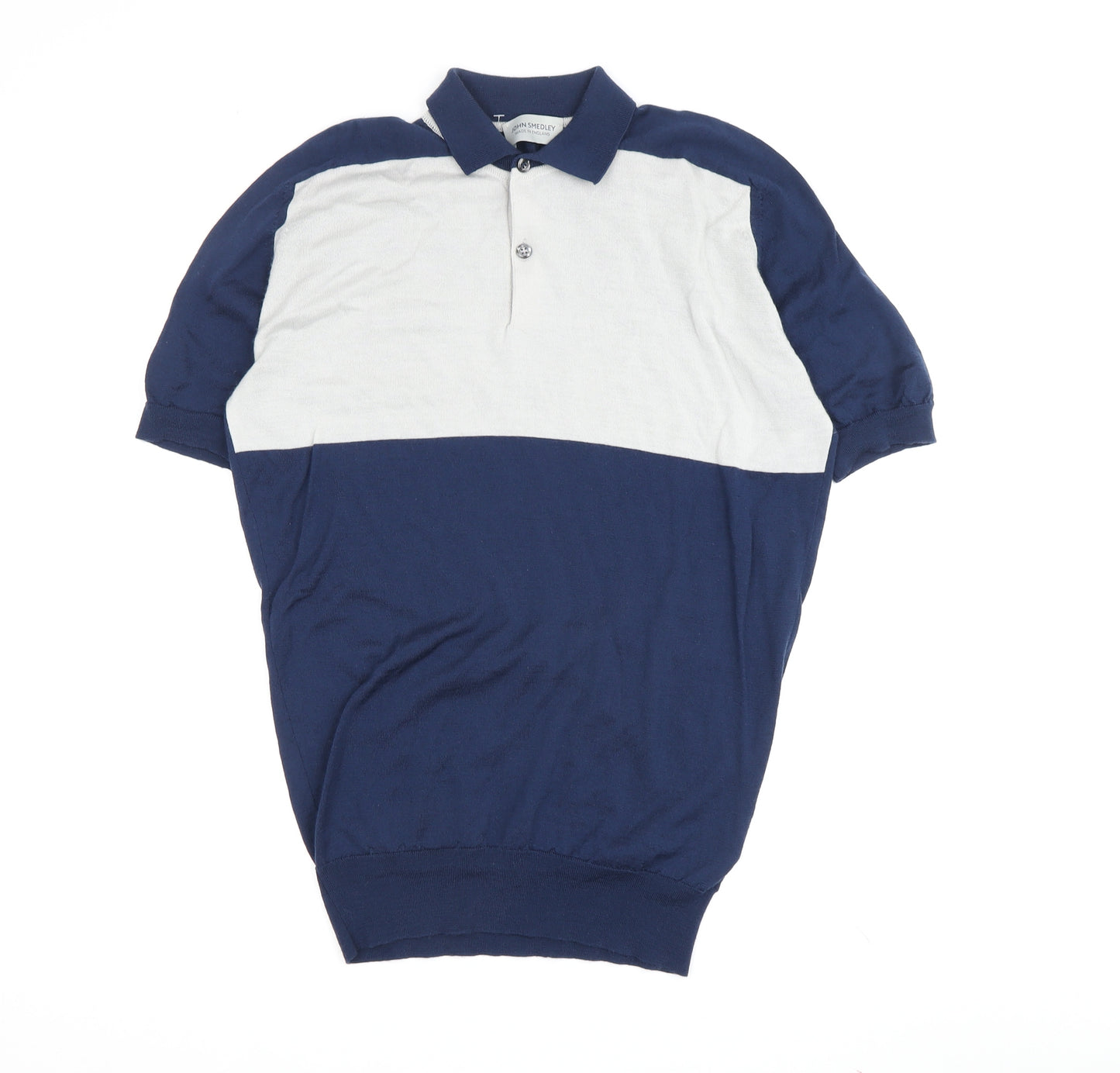 John Smedley Men's Blue Colourblock Polo Shirt S
