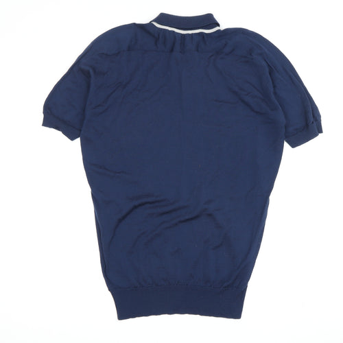 John Smedley Men's Blue Colourblock Polo Shirt S