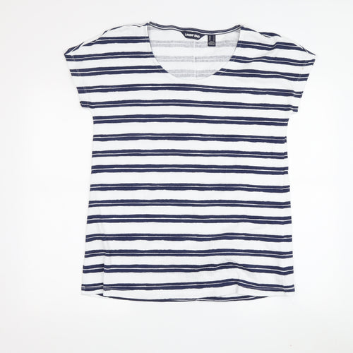 Lands' End Women's White Blue Striped T-Shirt, M