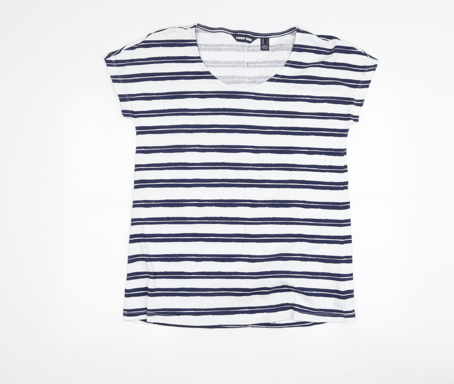 Lands' End Women's White Blue Striped T-Shirt, M