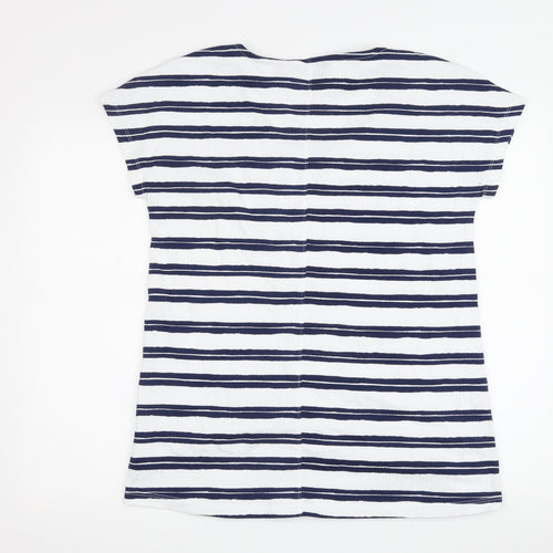 Lands' End Women's White Blue Striped T-Shirt, M