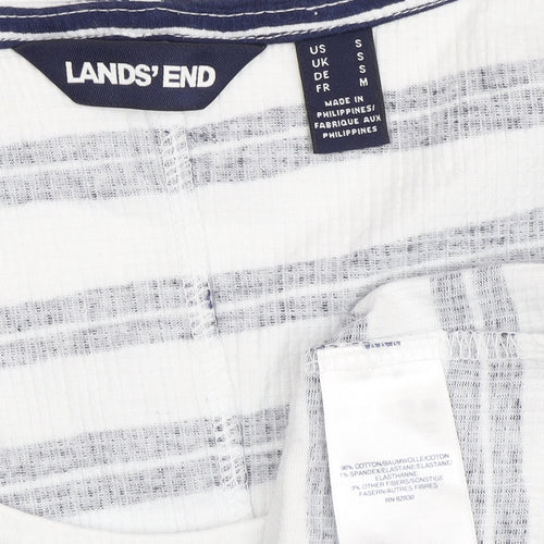Lands' End Women's White Blue Striped T-Shirt, M