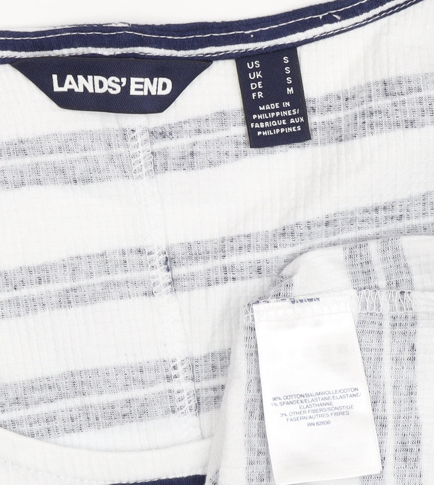 Lands' End Women's White Blue Striped T-Shirt, M
