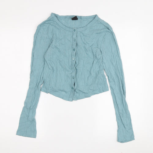 Urban Outfitters Women's Blue Cropped Button-Up S