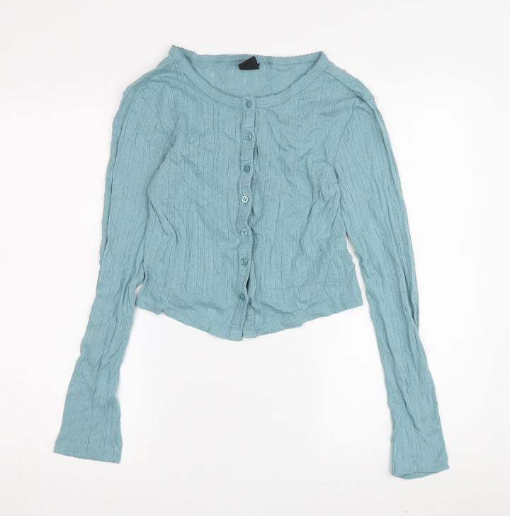 Urban Outfitters Women's Blue Cropped Button-Up S