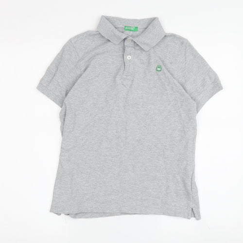 Benetton Boys Grey Polo Shirt 2XL Short Sleeve Logo Accent