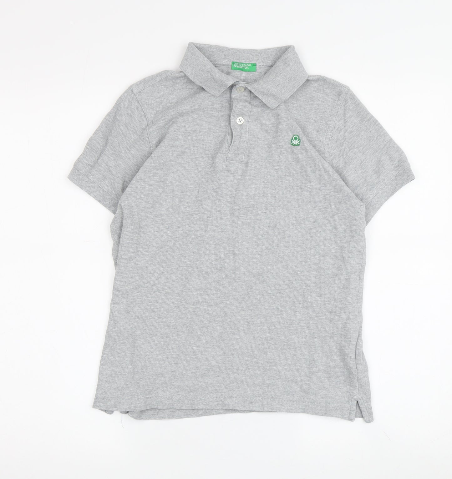 Benetton Boys Grey Polo Shirt 2XL Short Sleeve Logo Accent