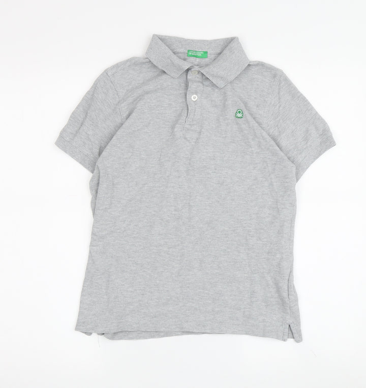Benetton Boys Grey Polo Shirt 2XL Short Sleeve Logo Accent