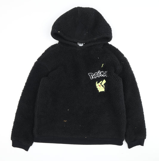 Front view of Pokémon girls’ black fleece pikachu hoodie 13-14 years