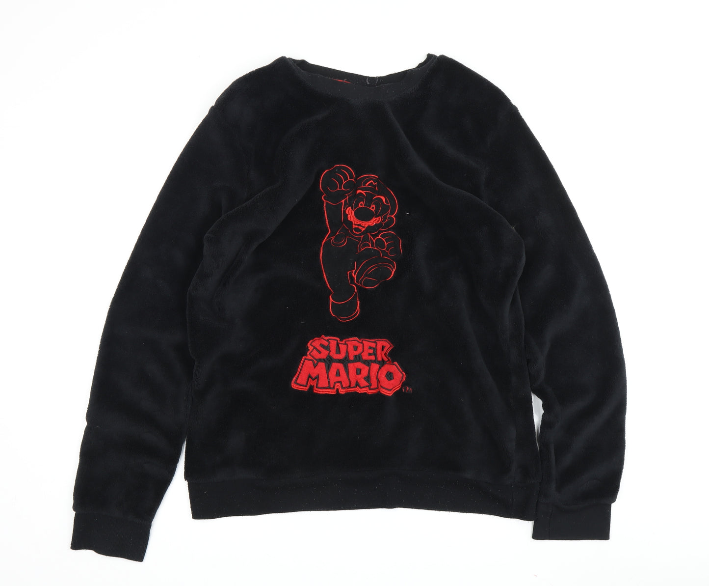 Super Mario Boys Black L Pyjama Top Velour Long Sleeve Gaming