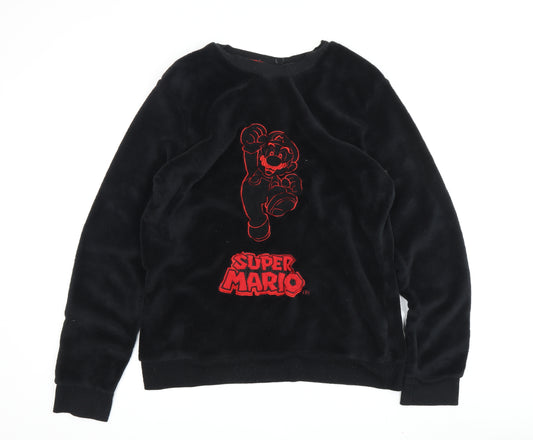 Super Mario Boys Black L Pyjama Top Velour Long Sleeve Gaming