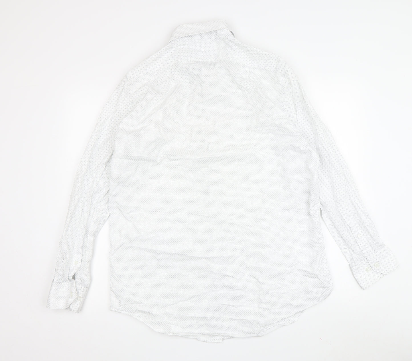 T.M. Lewin Men's White Polka Dot Shirt, Size 16 Regular Fit