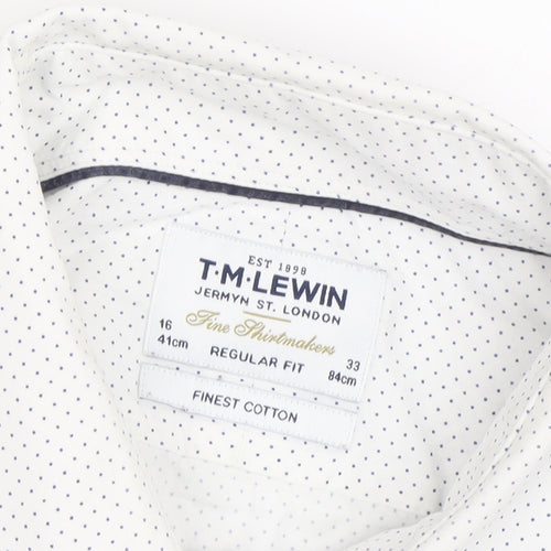 T.M. Lewin Men's White Polka Dot Shirt, Size 16 Regular Fit