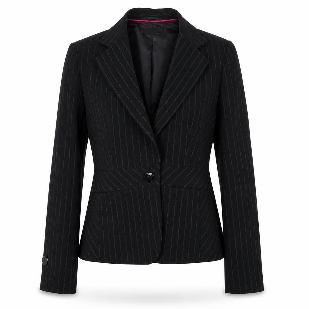 Front view of Planet Women's Black Stripe Blazer, size 12, Business Jacket