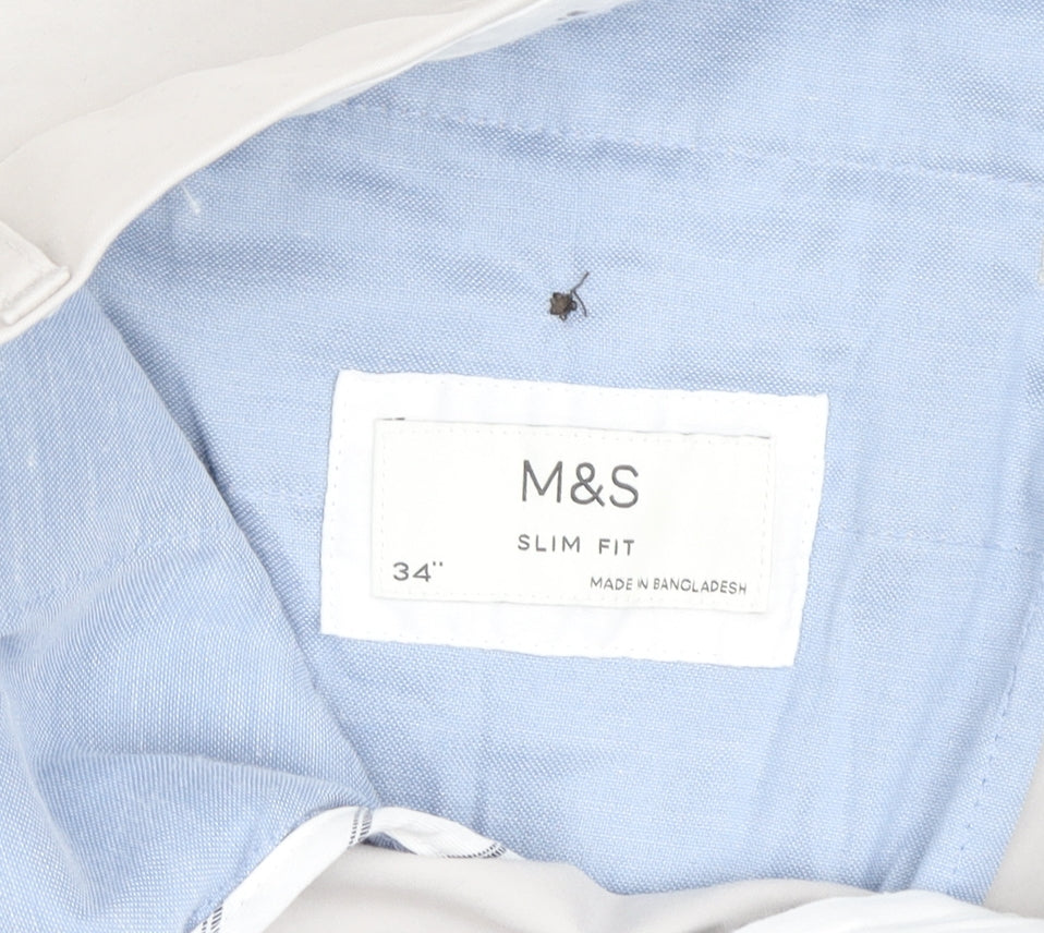 Marks and Spencer Beige Slim Fit Chino Trousers, 34