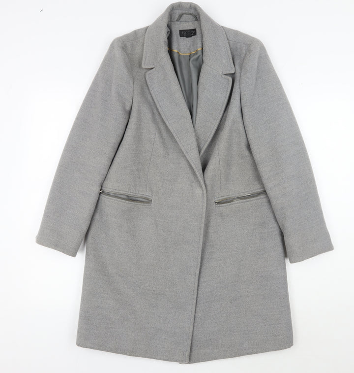 Topshop Women's Grey Overcoat, Size 8, Elegant Workwear