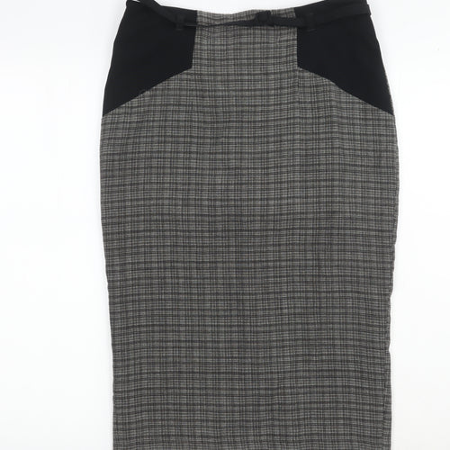 Marks and Spencer Black Check Pencil Skirt, Size 8, Belted