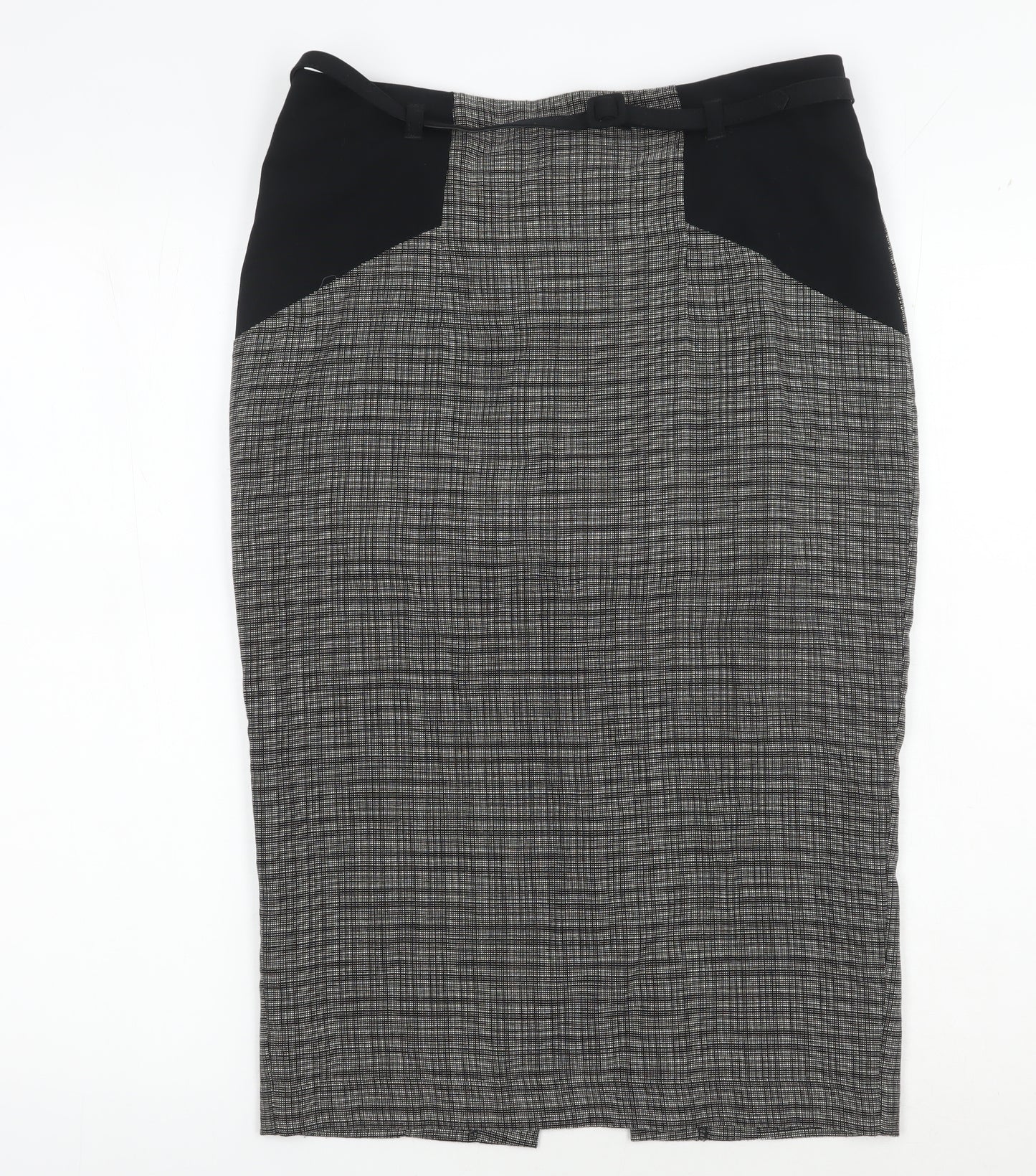 Marks and Spencer Black Check Pencil Skirt, Size 8, Belted