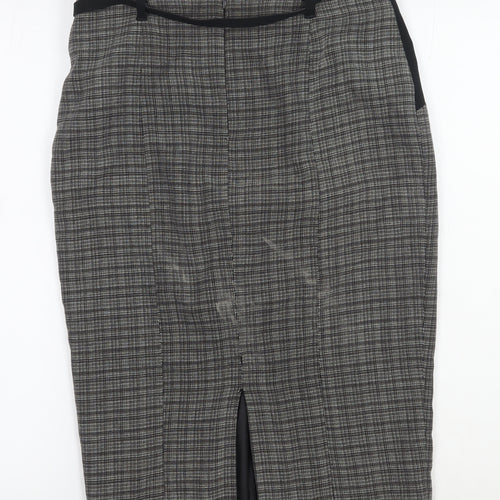Marks and Spencer Black Check Pencil Skirt, Size 8, Belted
