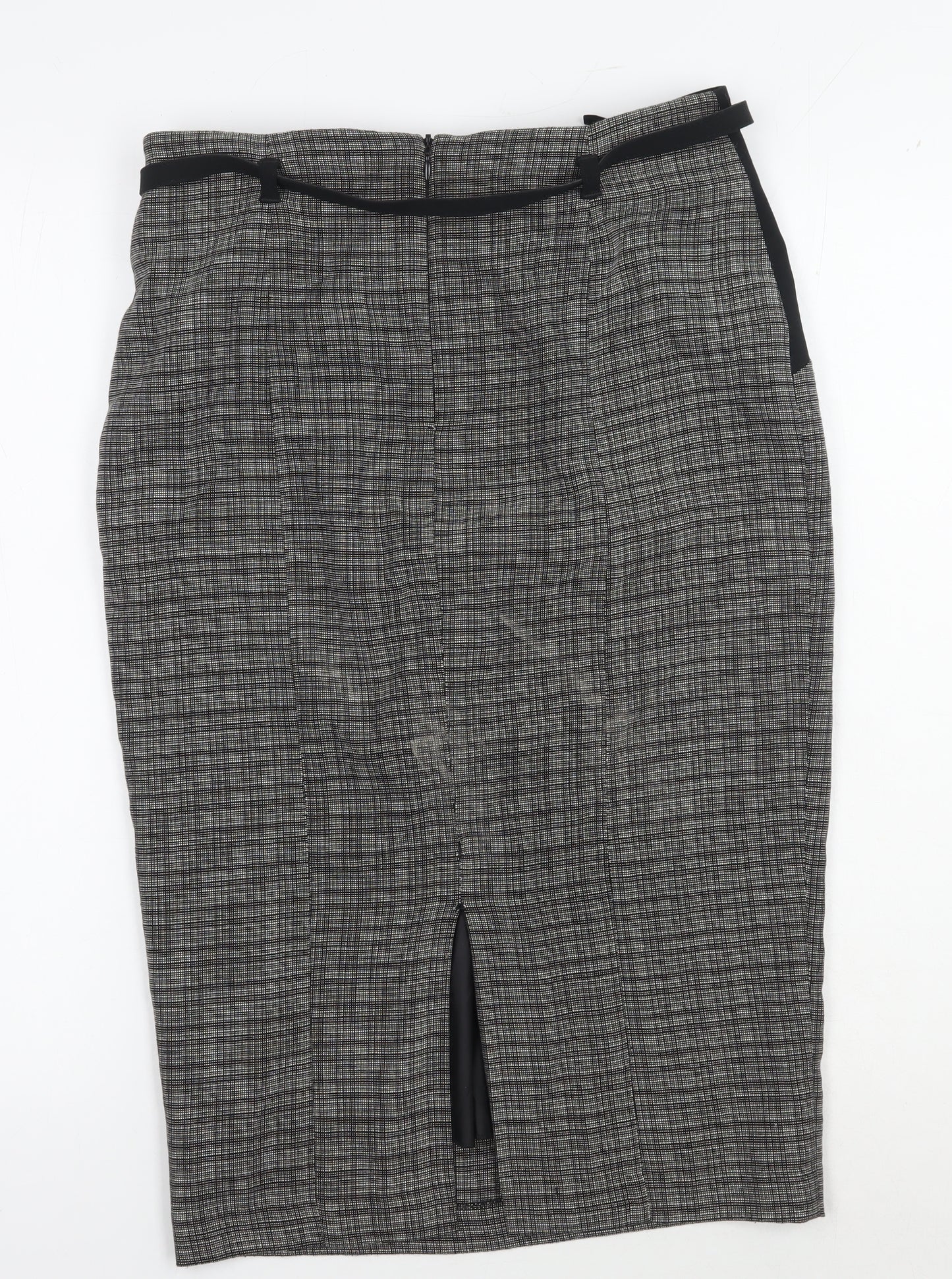 Marks and Spencer Black Check Pencil Skirt, Size 8, Belted