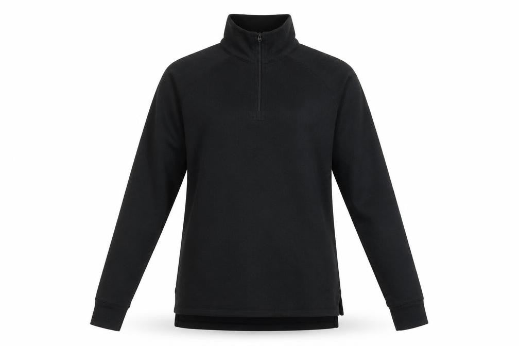 Front view of Trespass unisex black pullover 2xs, high neck, 1/4 zip