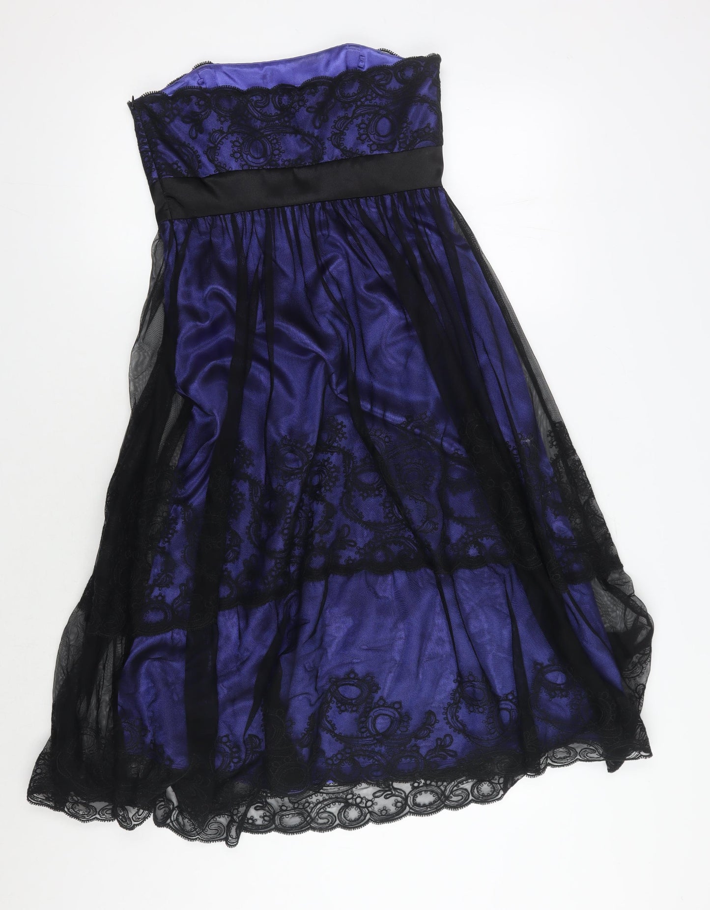 Monsoon Women's Black Blue Lace Strapless Dress Size 10