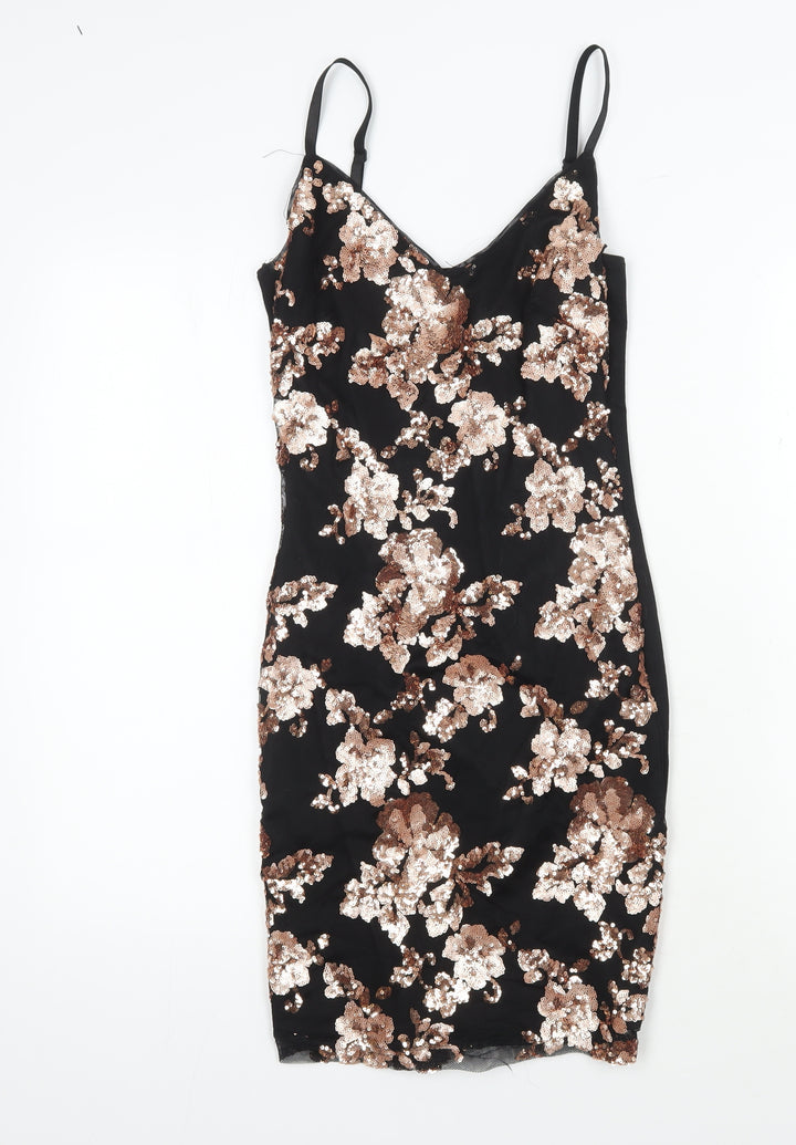 Quiz Women's Black Sequin Bodycon Dress Size 8 - Party Wear