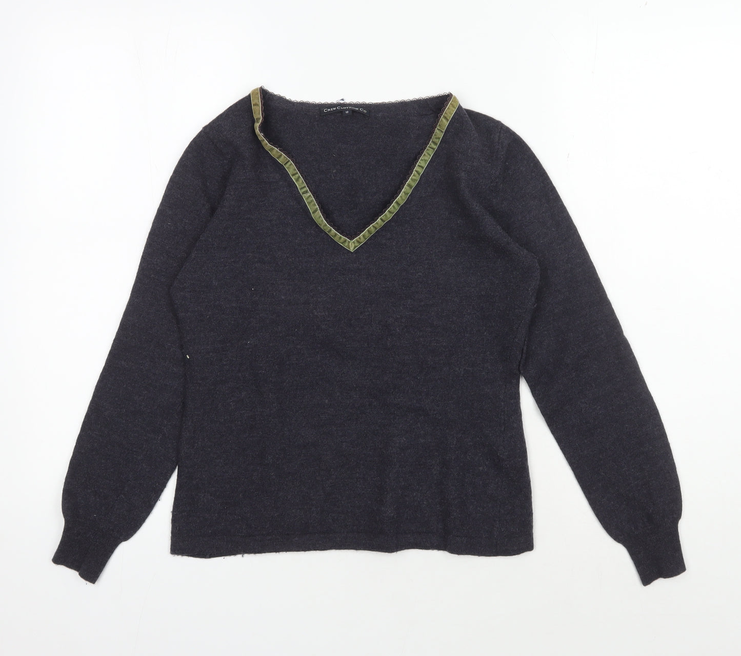 Crew Clothing Co Women's Black V-Neck Wool Pullover Jumper