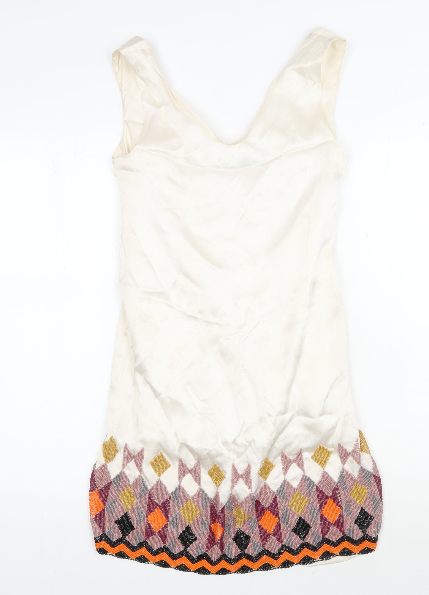 French Connection Women's Ivory Silk Shift Dress 6