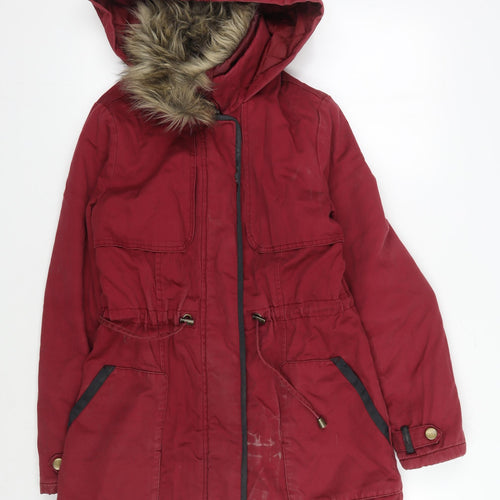 Debenhams Women's Red Hooded Parka Coat Size 10