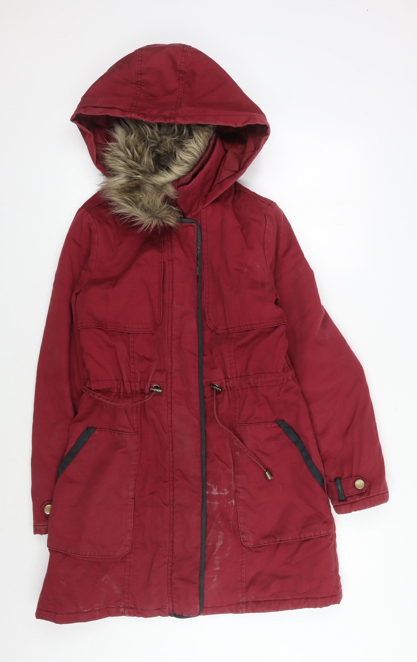Debenhams Women's Red Hooded Parka Coat Size 10