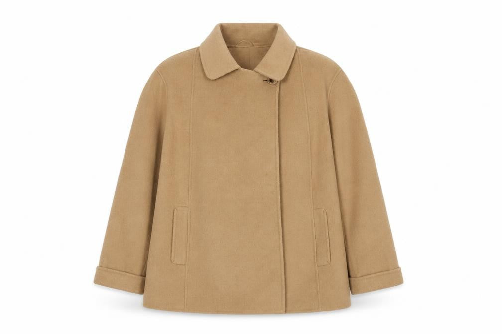 Front view of Marks & Spencer Women's Beige Wool Overcoat, size 12