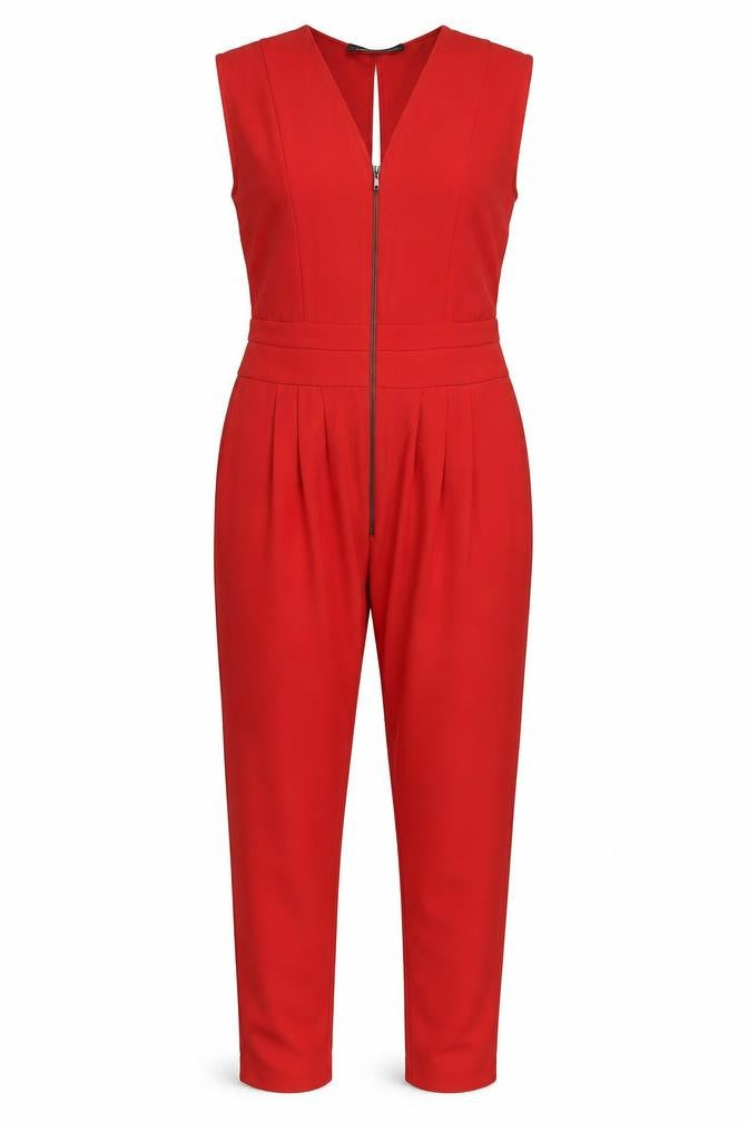 Front view of Zara Women's Red Sleeveless Jumpsuit Size 2XS